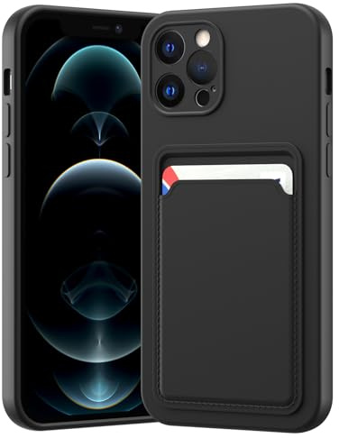 LVVFEI Custodia per iPhone 12 Pro 6,1 Pollic con Portacarte, Custodia in Silicone TPU Antiurto Integrata, Cover con Fessura per Carte di Credito Design Finitura Opaca, Nero