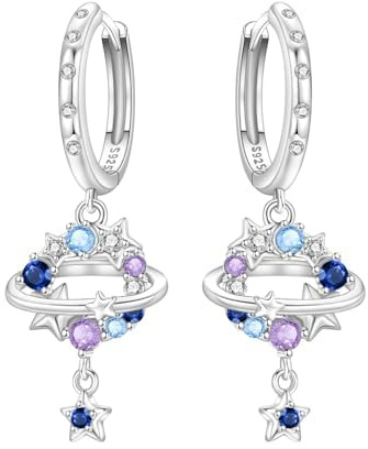 SOUTHPLUS Stern Mond Planeten Ohrringe & Ohrstecker Geschenke für Frauen | Silber Ohrringe Damen Star EarringsWeißgold Kupfer Geburtstagsgeschenk Muttertagsgeschenk Mit Geschenkbox