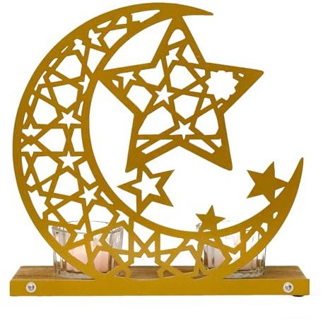 Ramadan - Portacandele in metallo, motivo: mezzaluna, in vetro, per Eid al-Fitr Home Decor