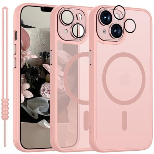 YUANDMI für iPhone 13 Hülle Kompatibel mit MagSafe, Handyhülle für iPhone 13 Magnetisch Leicht Dünn Matte Touch Kameraschutz, Anti-Gelb rutschfest Kratzfest Schutz Stoßfest Hülle Pink Rosa