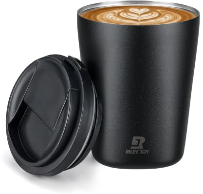 Riley Joy Insulated Travel Mug 350ml with One-Button Open Lid Stainless Steel Vacuum Leakproof Coffee Mug Double Wall Coffee Cup to go for Hot Coffee Tea and Cold Drinks (Black)