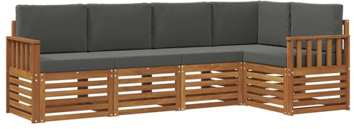 vidaXL Sofagarnituren 5 pcs Natur und Anthrazit Massivholz Akazie, Garten-Sofa, modernes Outdoor-Möbel, robuster Lounge-Satz, Bequeme Terrasse-Sitzmöbel für Dein Zuhause