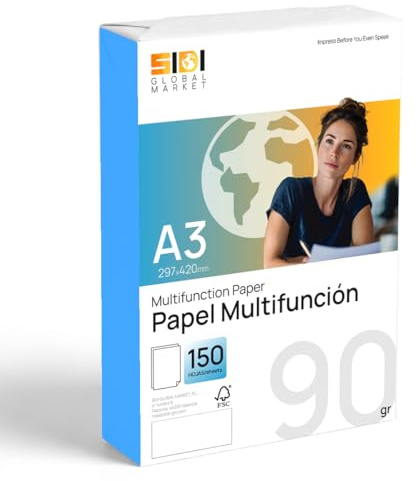 A3 Papier 90g, Druckerpapier für Laser- und Tintenstrahldrucker, Weißes Papier zum Drucken, Schreiben oder Zeichnen, DIN A3 297x420 mm, Papierpaket für Büro und Zuhause - SIDI (90g, 150 Blatt)