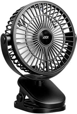 LUDHEP Mini Ventilatore Portatile con Clip, USB C Ventilatore da Tavolo con Pinza, 5 Velocità, Display Digitale, 720° Rotazione, per Ufficio, Casa, Campeggio e Viaggio