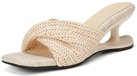 Generiska sommarsandaler flätad kilklack damer kvadratiska tår platå bekväma höga chunky pantoletter slip espadrill semester strandlook