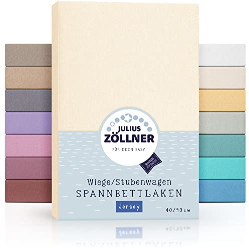 Julius Zöllner Jersey Spannbettlaken für Wiegen 90x40cm und Stubenwagen, 100% Baumwolle, STANDARD 100 by OEKO-TEX, ecru