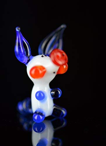 Glücksschweinchen - Schweinchen Weiß Blau Dunkelblau Rot - Miniatur Figur aus Glas Weißes Blaues Dunkelblaues Schwein - Glasfigur Glücksbringer Mini mit weißem Körper und rotem Rüssel - Glastier Deko Setzkasten Vitrine
