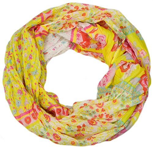 styleBREAKER Loop Schlauchschal mit Blumen Alloverprint Mustermix, Crash and Crinkle, Paisley, Punkte, Blüten, Rosen 01014008, Farbe:Gelb