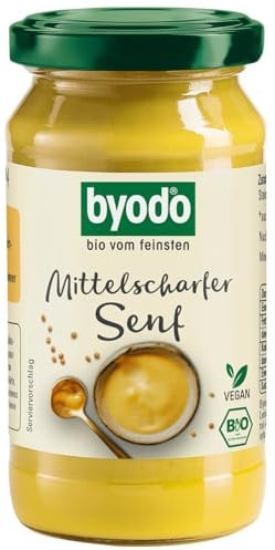 Byodo Bio Senf Mittelscharf I 2 x 200ml Glas I Naturbelassene Feinkost aus deutscher Senfsaat I Frische Herstellung in kleinen Chargen I Vegan & ohne Zuckerzusatz I Cremig für Wurst, Käse & Dressings