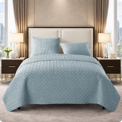 VCNY Home Nina Basketweave 3-Piece Bedding Set, Full/Queen, Blue