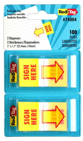 Redi-Tag Schild Here, aufgedruckte Pop-Up-Seitenflaggen Hier unterschreiben 1 x 1 7/10 gelb/rot