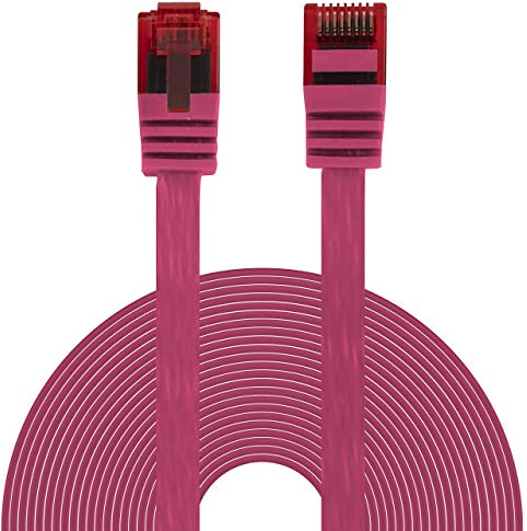 BIGtec Ethernet LAN Kabel 10m flexibles flaches Netzwerkkabel Patchkabel pink flachband Cable Gigabit DSL ISDN Flachbandkabel Verlegekabel RJ45 Stecker