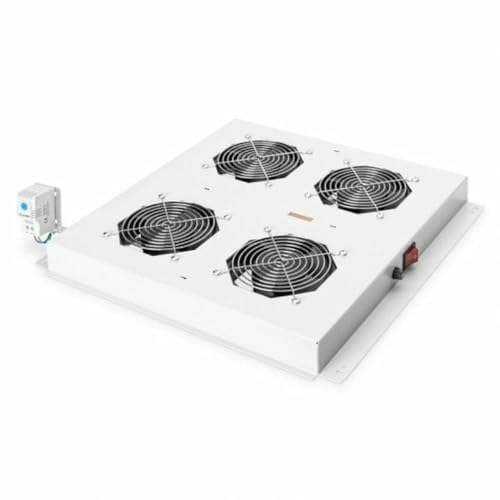 DIGITUS Ventilateur de toit pour armoire réseau (Dynamic Basic / Unique) & armoire serveur (Dynamic Basic), 4x ventilateur, thermostat, gris (RAL 7035)
