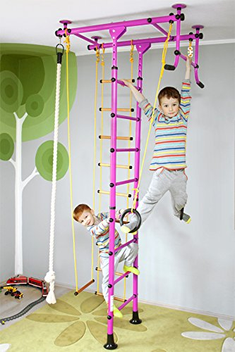 NiroSport Sprossenwand für Kinderzimmer M1 (Rosa) Indoor Klettergerüst für Kinder Turnwand Kletterwand max. Belastung bis ca. 130 kg (Rosa)