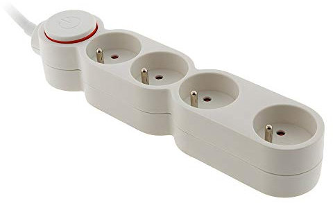 Bloc Home 4 prises 16A 2P+T avec interrupteur Blanc - câble HO5VV-F 3G1 1,5m - avec fiche extraplate