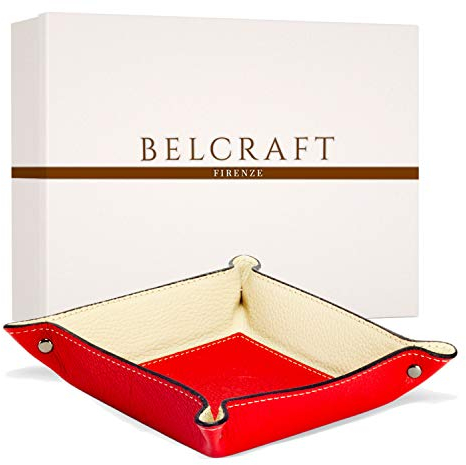 Belcraft Luni Vaciabolsillos de Piel Italiana, Hecho a Mano, Incluye Caja, Rojo (19x19 cm)