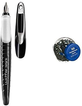 Herlitz Füllhalter my.pen / Füller / Farbe: schwarz/weiß + 100 Füllerpatronen
