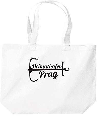ShirtInStyle Beutel Tasche, Heimathafen Prag, Jute, Shopper, Beutel, Tasche, Urlaub, Meer, See, Heimatort, Urlaub, Zu Haus, Farbe Weiss