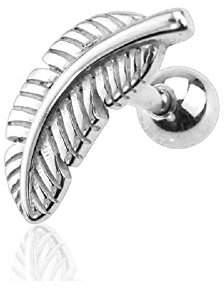 BlackAmazement 316L Edelstahl Cartilage Tragus Helix Barbell Ohrstecker Feder Feather Silber Gold schwarz Herren Damen (Silber)