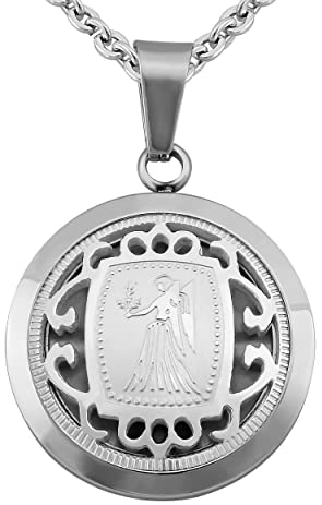 Hanessa Personalisierte Kette mit Gravur Edelstahl 50 cm mit Anhänger Sternzeichen Jungfrau in silber - Personalisierte Halskette für Männer und Frauen - Personalisierter Schmuck Damen Herren