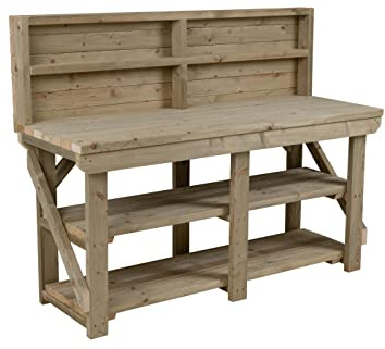 Arbor Garden Solutions Heavy Duty Workbench with Double Shelf & Back Panel, Pressure Treated Timber Garage Table - 10ft (300cm)