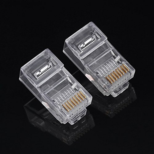 Oumij RJ45 Connector 100 PCS/LOT Cat5 Cat5e Network Internet Connector RJ45 Modular Plug, a Connector for Cat5e Solid/Stranded Network Cable Heads.RJ45 Cat5e 8P8C, Gold Plating Connectors