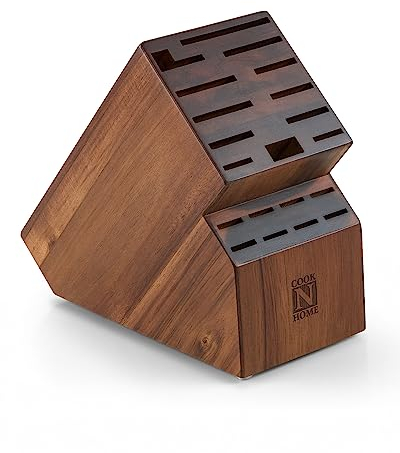 Cook N Home Acacia Wood Knife Storage Block, 20 Slot Universal Knife Holder, Countertop Butcher Block, Easy Kitchen Storage