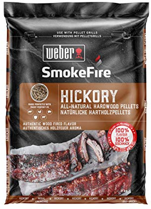 Weber Holzpellets - Hickory Holz (9kg), perfekt zum Räuchern von Rind, 100% natürliche Holzpellets (190102)