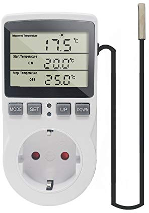 KETOTEK Enchufe Termostato Digital con Sonda 220V, Enchufe Controlador de Temperatura Termostato Calentamiento Enfriamiento Control para Incubadora Invernadero Reptil