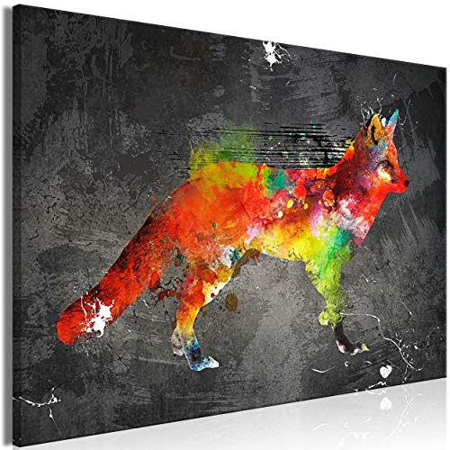 decomonkey Bilder Tiere Abstrakt 90x60 cm 1 Teilig Leinwandbilder Bild auf Leinwand Vlies Wandbild Kunstdruck Wanddeko Wand Wohnzimmer Wanddekoration Deko Fuchs schwarz bunt