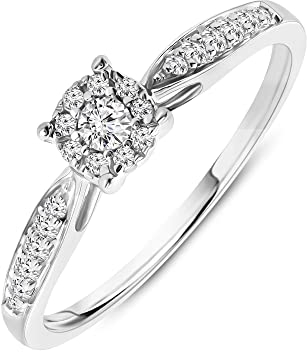 MIORE Ring Damen 0.20 Ct Diamant Verlobungsring aus Weißgold 9 Karat / 375 Gold, Schmuck mit Diamanten Brillanten