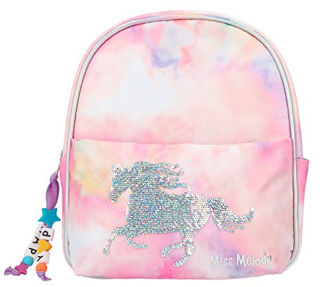 Depesche 11061 Miss Melody - Rucksack in rosa Batik-Optik, mit Pferd aus Streich-Pailletten, ca. 22,5 x 14 x 19,5 cm, ideal für Kindergarten, Schule und Freizeit