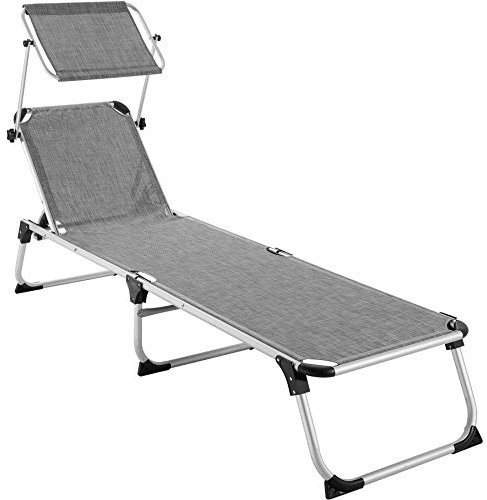TecTake® Sdraio da Spiaggia, Schienale Regolabile in 6 Posizioni, Parasole, Lettino Pieghevole e Trasportabile, Sdraio da giardino, Lettino Prendisole, Pratiche Maniglie (Grigio-Mélange)