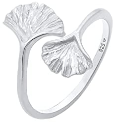 Elli Ring Damen Gingko Blatt Offen Trend in 925 Sterling Silber Vergoldet