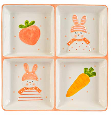 Nicola Spring Easter Bunny Snack Plate - Hand Painted Buffet Party Serveware Tableware - 20cm - White