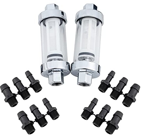 CarBole 2PCS Motorcycle Inline Fuel Filters,Inlet/Outlet Size: 3/8 1/4 5/16,Universal Metal Glass Oil Fuel Filter,Inline Mount, Chrome,Hose Barb Inlet (OE Number: FFC1000)