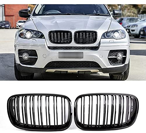 TOOWGM X5 X6 Kühlergrill, Nieren Doppel-Line-Grill für 2007–2013-BMW X5 E70 X6 E71 (ABS glänzend schwarz Grill, 2-teiliges Set) (wie abgebildet)