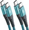 sweguard Cable USB C a USB C [2 piezas 3m+3m] 60W 20V / 3,1A PD Cable de carga rápida USB tipo C con nailon trenzado, Chromebook Pixel, Galaxy S20 / S10 Huawei - Verde