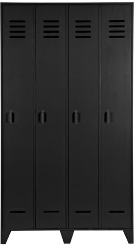 WOOOD Stijn Schließfachschränk Schwarz - 2 Türiger Schrank aus Kiefer Holz Kleiderschrank Garderobenschrank 103x187x40 cm