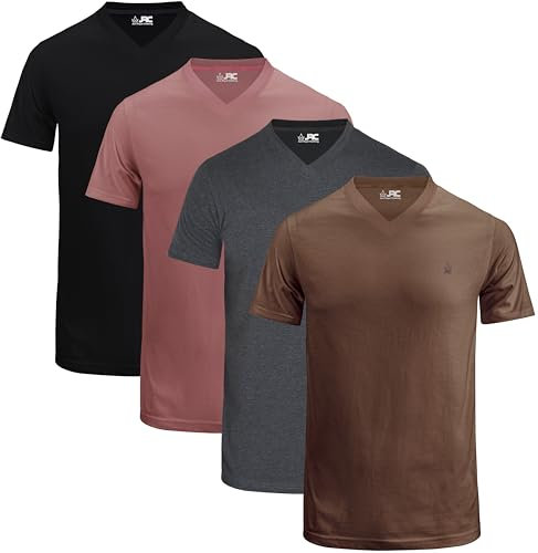 JRC Just Royal Clothing Pack of 4 Mens Short Sleeve V-Neck T-Shirts, Casual Vee Neck Tops (Black, Charcoal, Cocoa Brown, Mouve, 3XL)