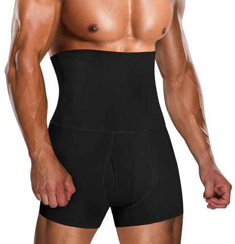 Junlan Men Tummy Control Shorts High Waist Slimming Underwear Body Shaper Seamless Belly Girdle Boxer Briefs (2XL, Black)