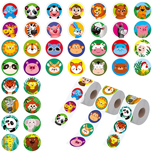 1800 Stück runde Tieraufkleber, 36 Designs bezaubernde Cartoon-Lehrer-Belohnungsaufkleber für Kinder, Party-Dekoration Aufkleber für Schule, Klassenzimmer, Zuhause mit Perforationslinie