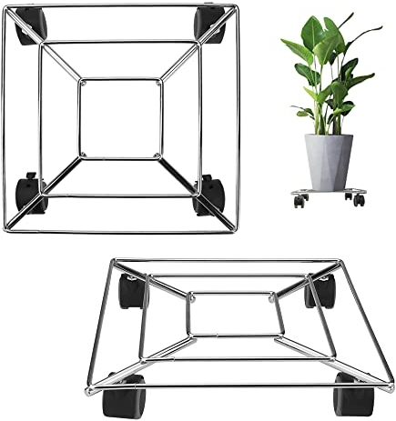 BaiNuo NuoDunco Metal Plant Caddy with Wheels - Square Plant Holder Floor Flower Supports, 255mmx255mm Heavy Duty Indoor Outdoor Iron Rustproof Garden Container Supports Rack for Planter (2pack)