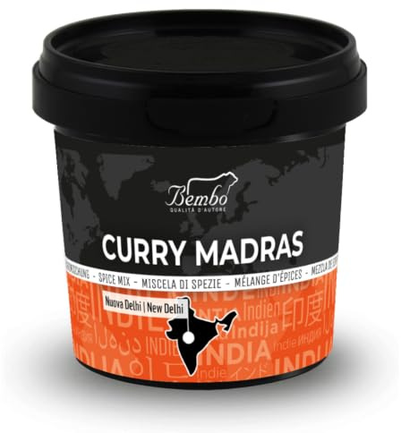 Curry de Madrás Bembo 90 g - Mezcla Premium de Especias Indias | El auténtico Curry de Madrás, intenso y aromático, ideal para pollo, carne, verduras, arroz y recetas internacionales