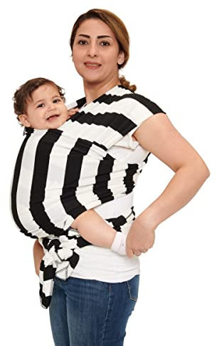 Baby Garden Babytragetuch für Neugeborene bis 18 kg - elastisches Tragetuch - Ergonomisches Tragen - Schwarz - weiß - inklusive Aufbewahrungstasche