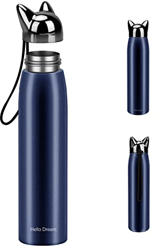 Cute Cat Water Bottle, AIMMIE Stainless Steel Insulated Water Bottles Vacuum Travel Coffee Mug for Kids Girls Women Leak-Proof Cat Insulated Water Bottle, 320 ml/10.8 oz