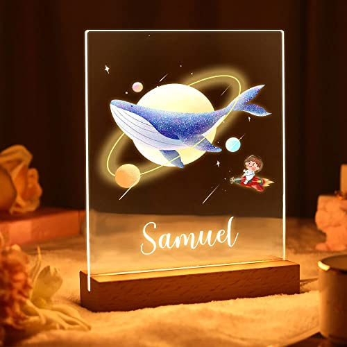 VEELU Nachtlicht Kinder Personalisierte LED Lampe Wal Geschenke Baby mit Name Arcyl Nachtlampe Raumdekoration Geschenk für Mädchen Junge Kinder Geburtstagsgeschenk
