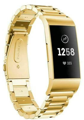 BNBUKLTD Compatible For Fitbit Charge 4 / Charge 3 Strap Replacement Metal Band Strap Wrist Smart Watch Adjustable Tool Stainless Steel (Gold)