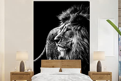 Selbstklebend Tapete Wandpapier Wandaufkleber Fototapete Tapeten Wanddeko 145x220 cm Tiere - Wild - Löwe - Schwarz - Weiß