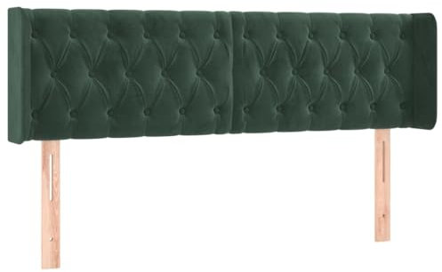 vidaXL Kopfteil mit Ohren Polsterkopfteil Betthaupt Bettkopfteil für Bett Bettgestell Bettzubehör Schlafzimmer Dunkelgrün 163x16x78/88cm Samt